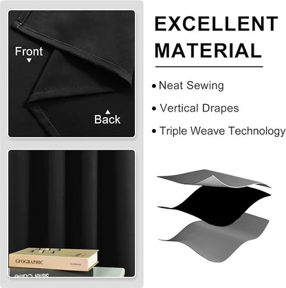 DWCN Black Out Curtains 84 Inch Long 2 Panels, Thermal Light Blocking Room Darkening Bedroom, Living Room Drapes - Black, 52W x 84L Inch Length