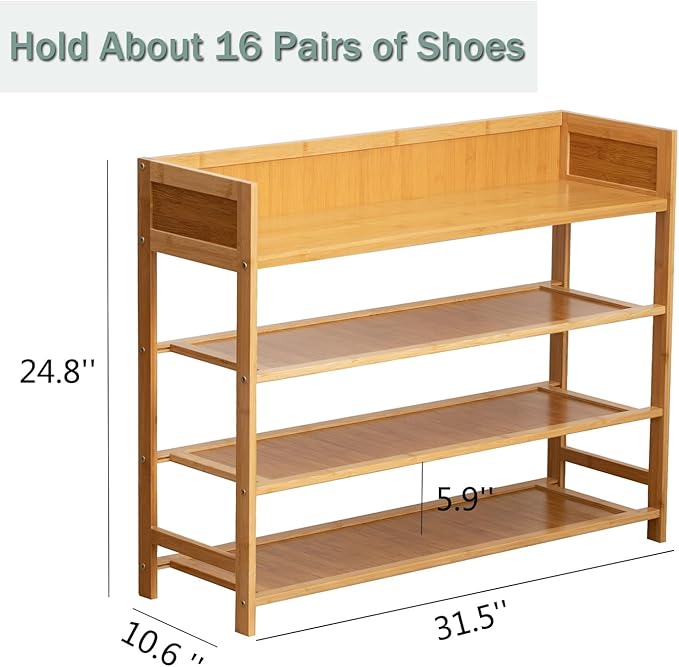 latifolia Bamboo Shoe Rack, 4-Tier Shoe Rack Organizer for Entryway(31.4''L)