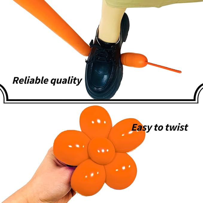 Orange 260 Long Skinny Twisting Animal Balloons, Rainbow Balloons for Animal Shapes Carnival Festival Party Supplies 100pcs
