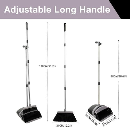 Broom and Dustpan Set, Long Handle Lightweight Dustpans with Broom Combo for Home, Indoor&Outdoor Sweeping for Home Room Kitchen Office Lobby (Charcoal)