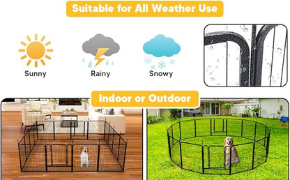 TMEE Dog Playpens 8/16 Panels Dog Pen Outdoor Dog Fence Exercise Pen 32 inch Height Pet Play Yard Gate with Doors for Large/Medium/Small Dogs, Pet Playpen for RV, Camping, Yard, 16 Pcs