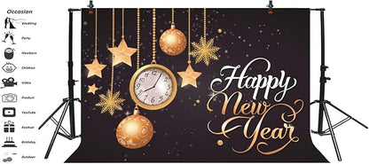 Leyiyi 6x4ft Happy New Year Backdrop Clock Vintage Eve Party Bokeh Halo Banner Snowflake Glitter Sequin Luxury Star Photo Background Merry Christmas Portrait Shoot Vinyl Studio Prop