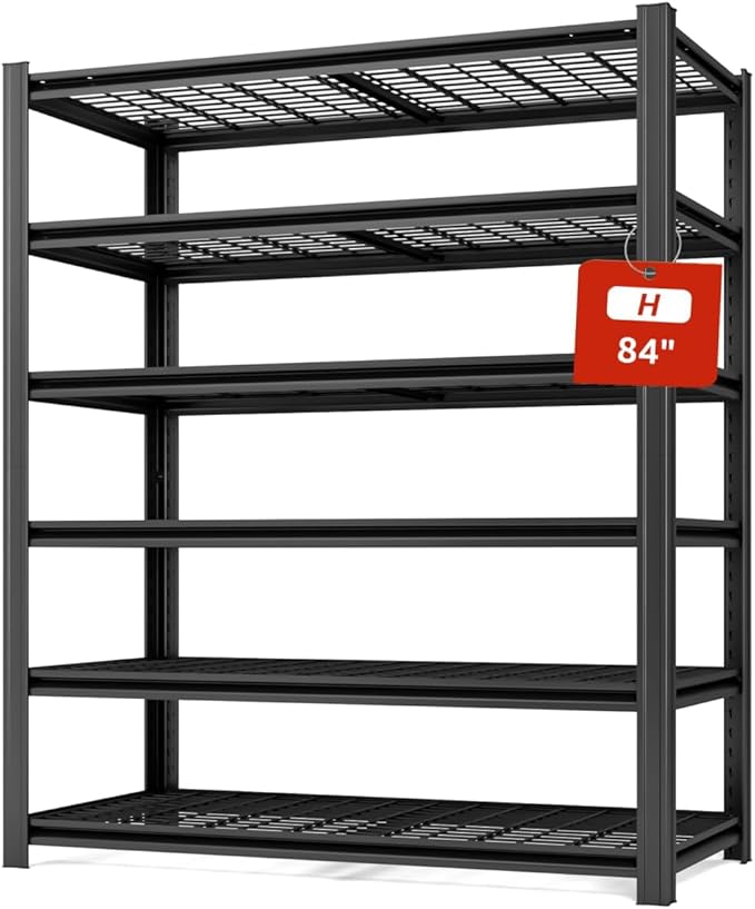 Extra Large/Big 55.12" Father&I Industrial 6-Shelf-Rack Utility Tall Heavy-Dudy Garage/Warehouse Shelving Metal/Steel Storage Shelves Unit/System Adjustable for Bin/Shed, 84"*55.12* 24", Black