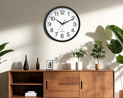 Atomic Wall Clock, Modern 10 Inch Battery Operated Wall Clocks, Analog Clock for Living Room, Office, Home, Bedroom, Kitchen, Bathroom(Black)
