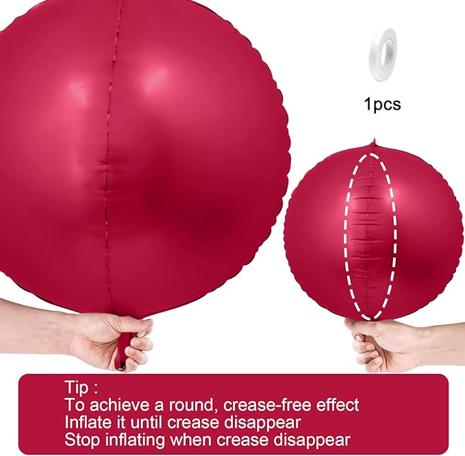 12Pcs Burgundy Red Round Foil Balloons, 22" 15" 10" 4D Helium Maroon Ball Balloon, Metallic Deep Red Foil Balloon for Birthday Graduation Wedding Baby Shower Valentine's Day Prom Party Decorations