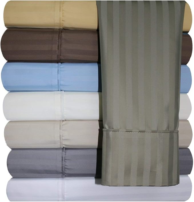 Royal Hotel Bedding 620-Thread-Count Pillowcases Set, Wrinkle-Free Cotton-Blend Pillow Cases, Sateen Striped, Standard Size, White