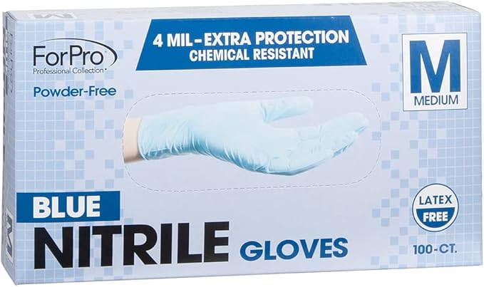 ForPro Disposable Nitrile Gloves, Chemical Resistant, Powder-Free, Latex-Free, Non-Sterile, Food Safe, 4 Mil, 100-Count