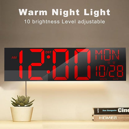 JALL 30" Large Digital Wall Mount Clock with Remote Control, Alarm, Big LED, Countdown, Auto DST, Temperature for Living Room Classroom Desk, Xmas, Birthday Gift, Black Shell Red Font