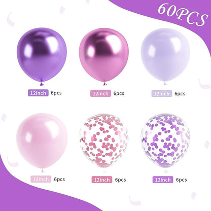 Pink and Purple Balloon, 60 Pcs 12 Inches Metallic Purple Pink Confetti Latex Balloons for Girls Birthday Baby Shower Wedding Party Decorations