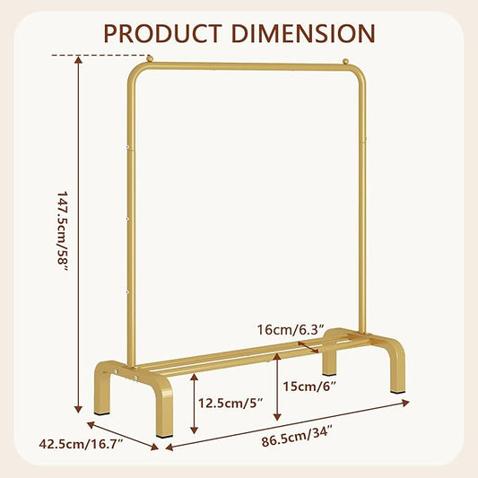 JIUYOTREE Standard Clothes Clothing Garment Rack with Storage Shelves Clothes Organizer for Hanging Clothes Coat Jacket Shirt Sweater Jeans Gold