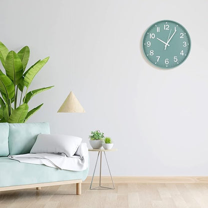 HZDHCLH Modern Quartz Wall Clocks Battery Operated,12 inch Silent Non Ticking 3D Numbers Round Clock for Wall, Green Wall Clock for Kitchen Bedroom Living Room Office Classroom Decor