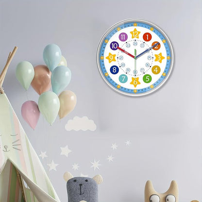 XFM Large Kids Wall Clock 16 Inch Silent Non Ticking Quartz Battery Operated Decorative Time Teaching Clock for Children Bedroom Nursery Room Classroom