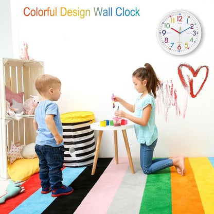 AIRUIFU Learning Clock for Kids - Telling Time Easily, Non-Ticking, Battery Operated, Silent, Colorful Teaching Time Clock - Decorative for Kids Room, Classroom, School Playroom (8 Inch)
