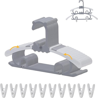 20 Pack Baby Clothes Hangers with 16 Clips, 11-15 inch Adjustable Kid Hanger, Multifunctional Children Hangers for Girl Boy Toddler Kids Child(Grey)