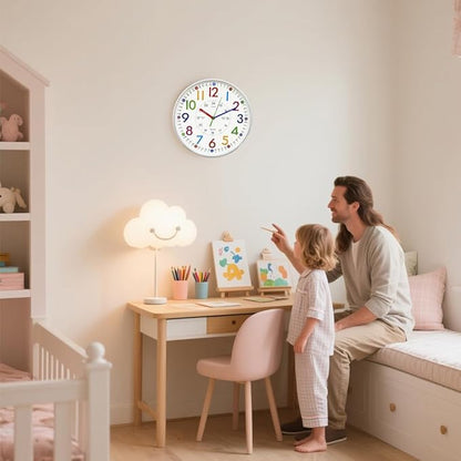 Learning Wall Clock for Kids Bedrooms, 12in Classroom Analog Clock for Kids Learning to Tell Time
