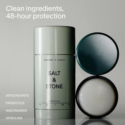 SALT & STONE Aluminum Free Deodorant | Extra Strength 48 Hour Protection for Women & Men | Made with Seaweed Extracts, Niacinamide & Prebiotics (Bergamot & Hinoki)