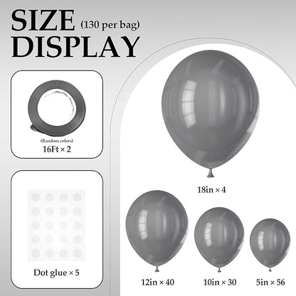 130PCS Gray Balloons, Latex Balloons Different Sizes 18/12/10/5 Inch, Helium Balloons with Ribbon, Party Balloon Set for Birthday Wedding Graduation Anniversary Baby Shower Decorations.