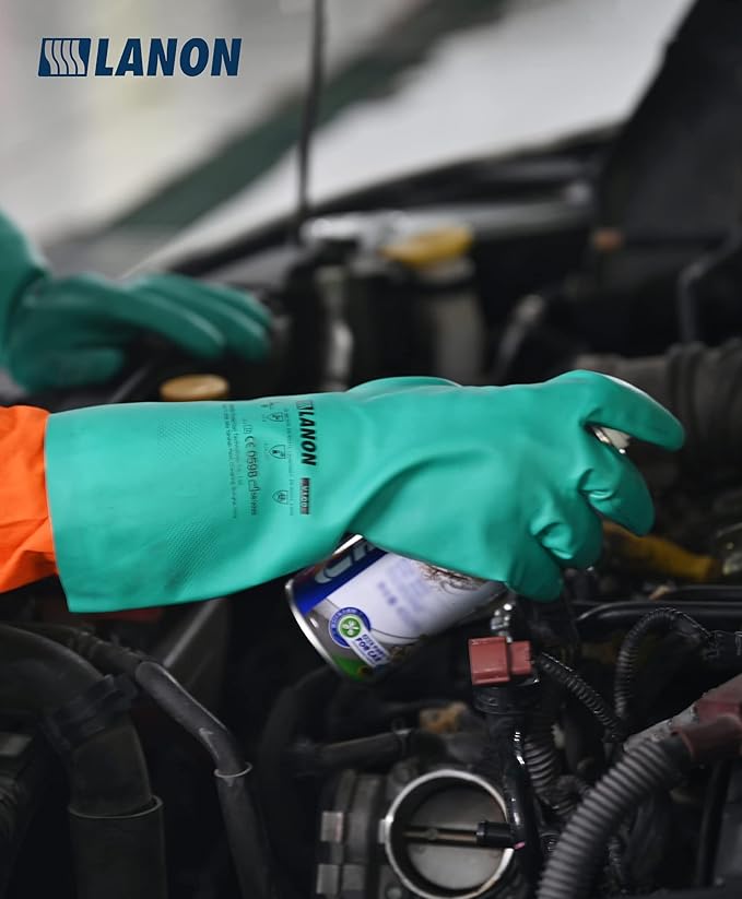 LANON 3 Pairs Nitrile Chemical Resistant Gloves, Reusable Heavy-Duty Rubber Gloves, Acid, Alkali & Oil Protection, Non-Slip, XXL