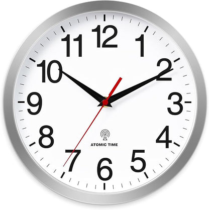 Atomic Wall Clock Modern 14 Inch Battery Operated Silent Non Ticking Analog Clock Decorative for Bedroom Kitchen Bathroom Office Home Living Room (Silver)