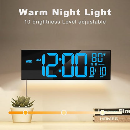 JALL 13" Large Digital Wall Mount Clock, Count Down Timer, Alarm, Big LED, DST, Temperature for Living Room Classroom Desk, Xmas, Birthday Gift for Senior Mom Dad, Blue