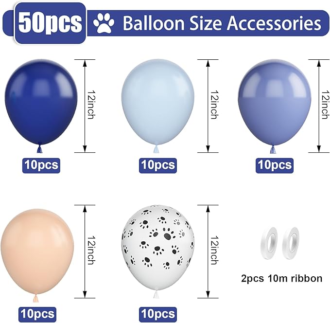 Dog Paw Printe Balloons, 12 Inch Dog Paw Print Balloon, Haze Gray Blue Latex Balloons for Puppy Paw Themed Boys Girls Kids Birthday Baby Shower Party Decor Supplies