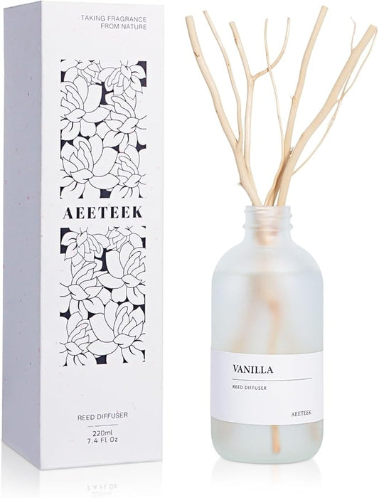 Vanilla Reed Diffuser, 7.4oz(220ml) Orange Blossom Black Pepper Amber Essential Oils, Air Freshener for Home with Willow Branches Decor, Long Lasting Fragrance for Bathroom, Office (1-Pack)