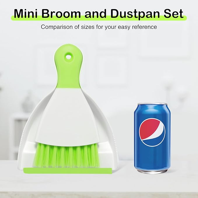 NACENA Mini Dustpan and Brush Set, Small Broom and Dustpan Set Dust Pan and Mini Hand Broom Dustpan and Broom Combo Compact for Home Table Keyboards Sofa Kitchen Pets, Green