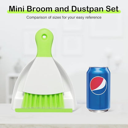NACENA Mini Dustpan and Brush Set, Small Broom and Dustpan Set Dust Pan and Mini Hand Broom Dustpan and Broom Combo Compact for Home Table Keyboards Sofa Kitchen Pets, Green