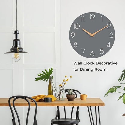 Wall Clock, Gray Silent Non-Ticking, Decorative Battery Operated Wall Clocks for Bedroom, Kitchen, Home, Office, School, Hotel (8 Inch)