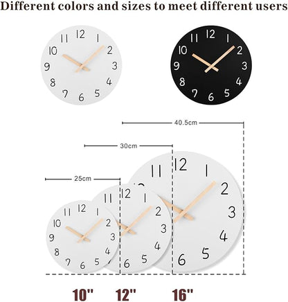 Plumeet 16'' Extra Large Wall Clock Frameless Wooden Clocks with Silent Quartz Movement - Modern Style Village Wall Clocks Decorative Home Kitchen - Battery Operated (White)