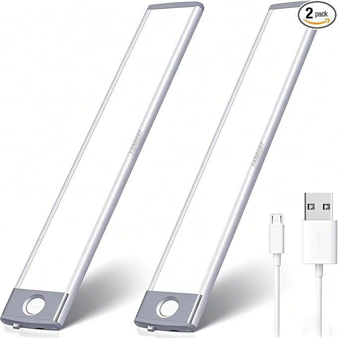 2 Pack 54LED Under Cabinet Lights, 12.5 Inch Bright Wireless Motion Sensor Light 7000K with 2200mAh USB-C Rechargeable Magnetic Mount for Kitchen, Closet & Stairs