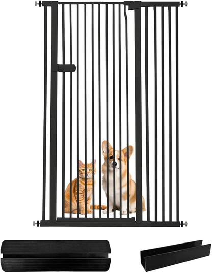 Lumizone Extra Tall Cat Gate 55.12" High Pressure Mounted Extra Wide 2025 New (17 Sizes) 1.37" Gap No Drilling Auto-Close One-Handed Operation Tall Pet Gate for Dogs(Black, 55.12" H x 38.39"-42.51" W)