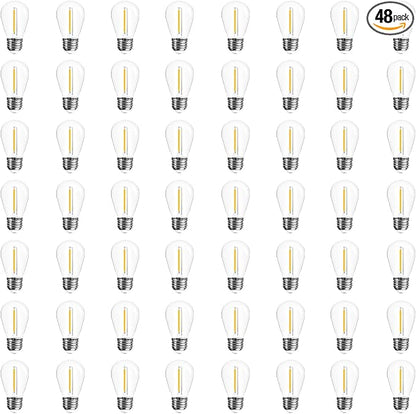 48-Pack LED Outdoor String Light Bulbs, Waterproof S14 Replacement Bulb, E26 Base, 1W 120V, 2700K Warm White