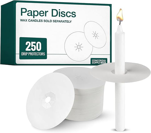 Concordia Supply Paper Disc Candle Drip Protectors - 3” Protector Covers for Taper, Vigil & Prayer Candles - Ideal Candlestick Holders for Candlelight Services & Memorial Candle (Box of 250)