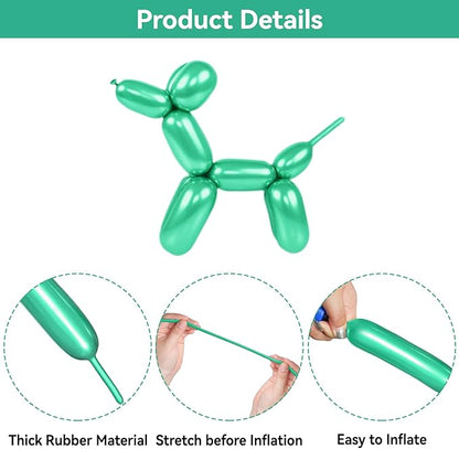 Metallic Green Long Balloons Premium 260 Twisting Animals Magic Balloons for Birthday Kids Wedding Party Supply 100pcs