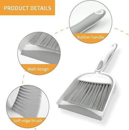 Dust pan, Mini Dustpan and Brush Set, Small Broom and Dustpan Set, Small Hand Broom and dust pan Set, Whisk Broom, Dust pan and Brush for Desk, Table, Home, Kitchen Necessities (Gray)