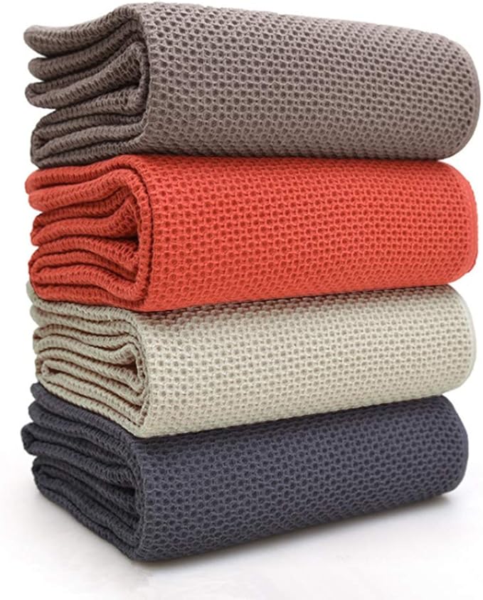 BALCONY & FALCON Waffle Weave Dish Towel Kitchen Towel Hand Dish Rags Great for Household Cooking Cleaning Kerchief,13x28inches,Set of 4 Mix Color