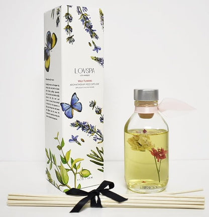 LOVSPA Reed Diffuser Set, Wild Flowers Scented Oil Diffuser with Sticks, Home Fragrance Accessories for Bathroom Shelf Decor, Aroma Diffusers for Home or Office Desk, USA Made