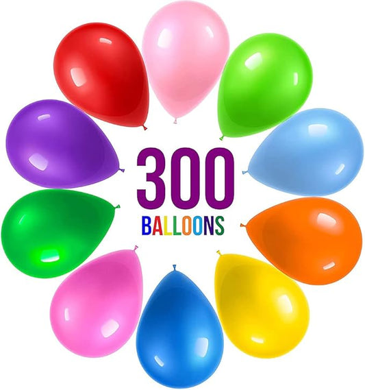 Prextex 300 Party Balloons 12 Inch 10 Assorted Rainbow Colors - Bulk Pack of Strong Latex Balloons for Party Decorations, Birthday Parties Supplies or Arch Decor - Helium Quality