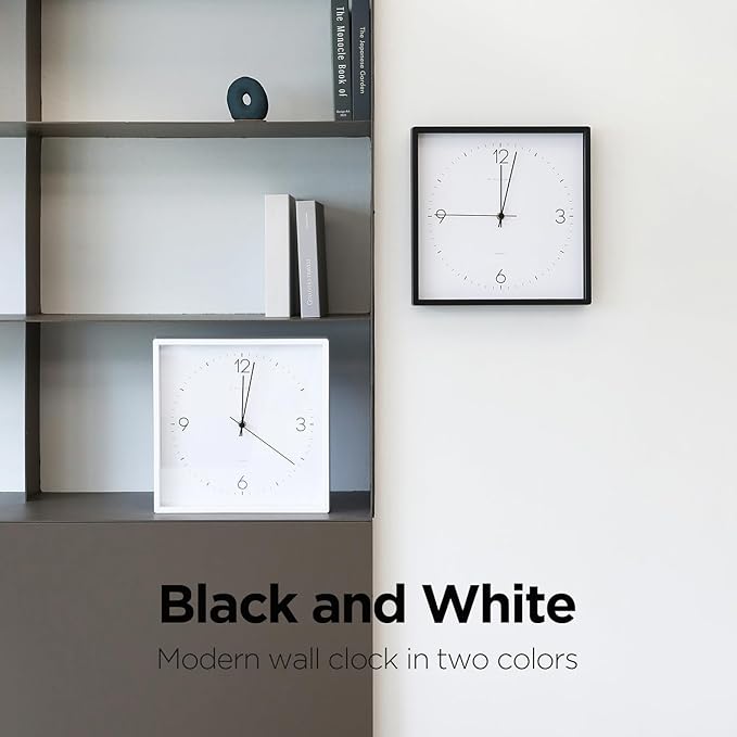 mooas Modern Frame Wooden Wall Clock Black, 12" Non-Ticking Sweep Movement Decorative Battery Operated Wood Wall Clock for Home Living Room Kitchen Bedroom Office Cafe School