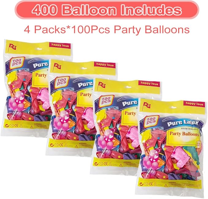 400 Pcs Balloons Assorted Color, Rainbow Birthday Balloon Bulk Pack of Strong Latex Balloons for Birthday Wedding Anniversary Party Decorations