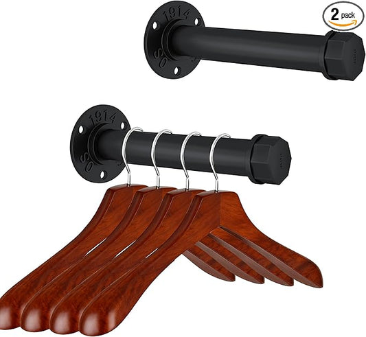 Heavy Duty Metal Clothing Hanging Rack 10 Inches Industrial Pipe Clothes Hanger Rack Wall Mounted Clothes Hanger Bar Small Closet Clothes Rods (2 Pack)