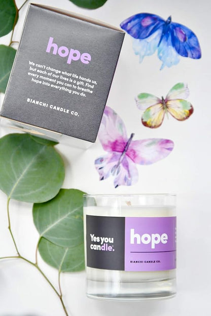 Hope, Inspirational 8oz Highly Scented Candle, Soy, Made in USA, Great Message, Pure Essential Oils, Perfect Gift, Aromatherapy, 100% Pure, Vanilla and Sandalwood