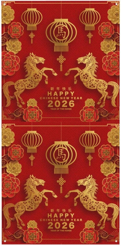 Year Of The Horse Happy Chinese New Year 2026 Door Cover Decorations Banner Flag Welcome Hanging Backdrop Sign Party Background Decor Holiday Supplies 35 * 72 Inches