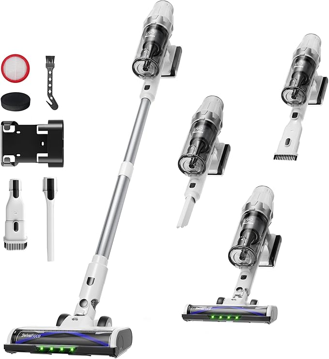 ElecKeys Cordless Vacuum Cleaner, 580W 48KPA 65Mins Vacuum Cleaners for Home, Self-Standing Anti-Tangle Vacuum with LED Display, Rechargeable, Lightweight, Cordless Vacuum for Floors/Pet Hair/Carpets