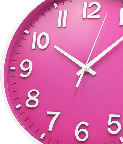HZDHCLH Wall Clocks Battery Operated 12 inch Silent Non Ticking Modern Wall Clock for Living Room Bedroom Kitchen Office Decor (Rose red)