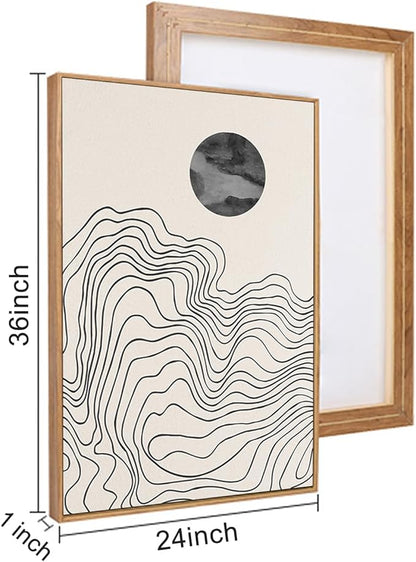 HLNIUC Black and White Abstract Wall Art Set of 3, Large Boho Framed Canvas Decor(24x36), Modern Celestial Sun Moon Painting, Geometric Line Mountain Art Print for Living Room, Bedroom, Office