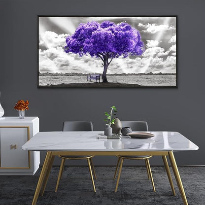Wapluam Black Framed Wall Art For Living Room Large Wall Decor For Bedroom Wall Decoration Office Purple Trees Canvas Prints Pictures Artwork Abstract Black and White Wall Painting Ready to Hang