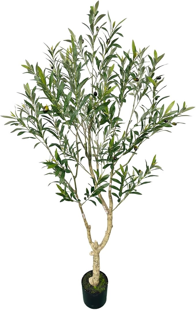 Artificial Tree Faux Olive Tree 6ft(71in,1289leaves) Tall Fake Olive Plant in Pot Fake Silk Tree Faux Plants Indoor
