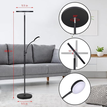 Dimunt Floor Lamp LED Floor Lamps for Living Room Bright Lighting, 27W/2000LM Main Light and 7W/350LM Side Reading Lamp, Adjustable 3 Colors Tall Lamp with Remote & Touch Control